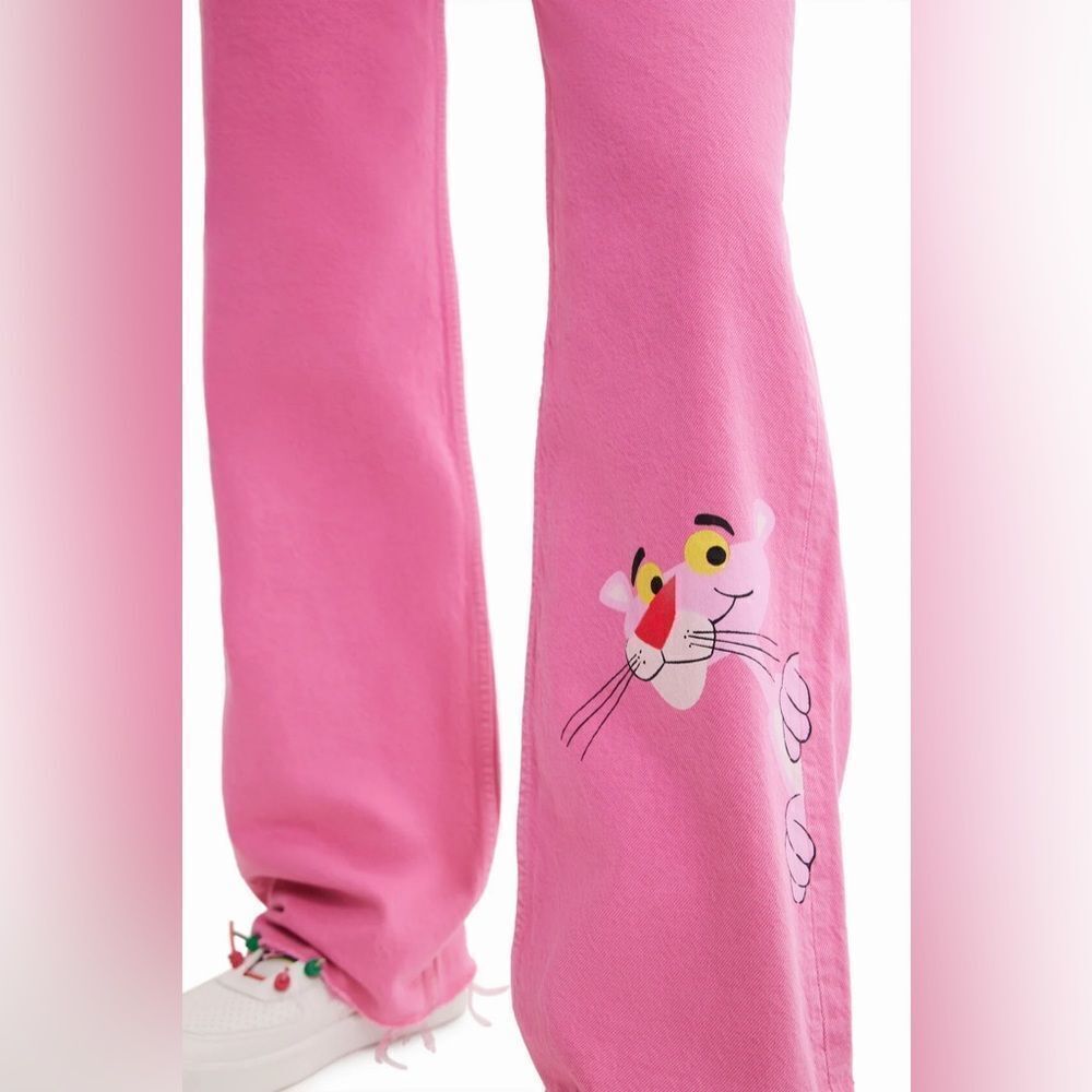 đ„DESIGUAL Wide-leg Pink Panther jeans szâ4âNEW - Picture 5 of 8